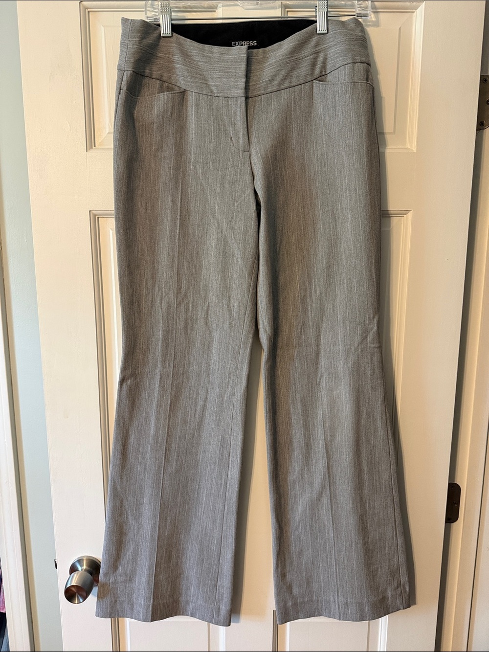 Express Wide Leg Pinstripe Dress Pants in Gray